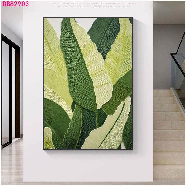 纯手绘入户玄关装饰画绿色植物挂画玄关走廊沙发后落地大幅壁画