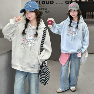 女童春装卫衣外套大童装女孩2026新款春秋韩版连帽衫宽松套装韩版