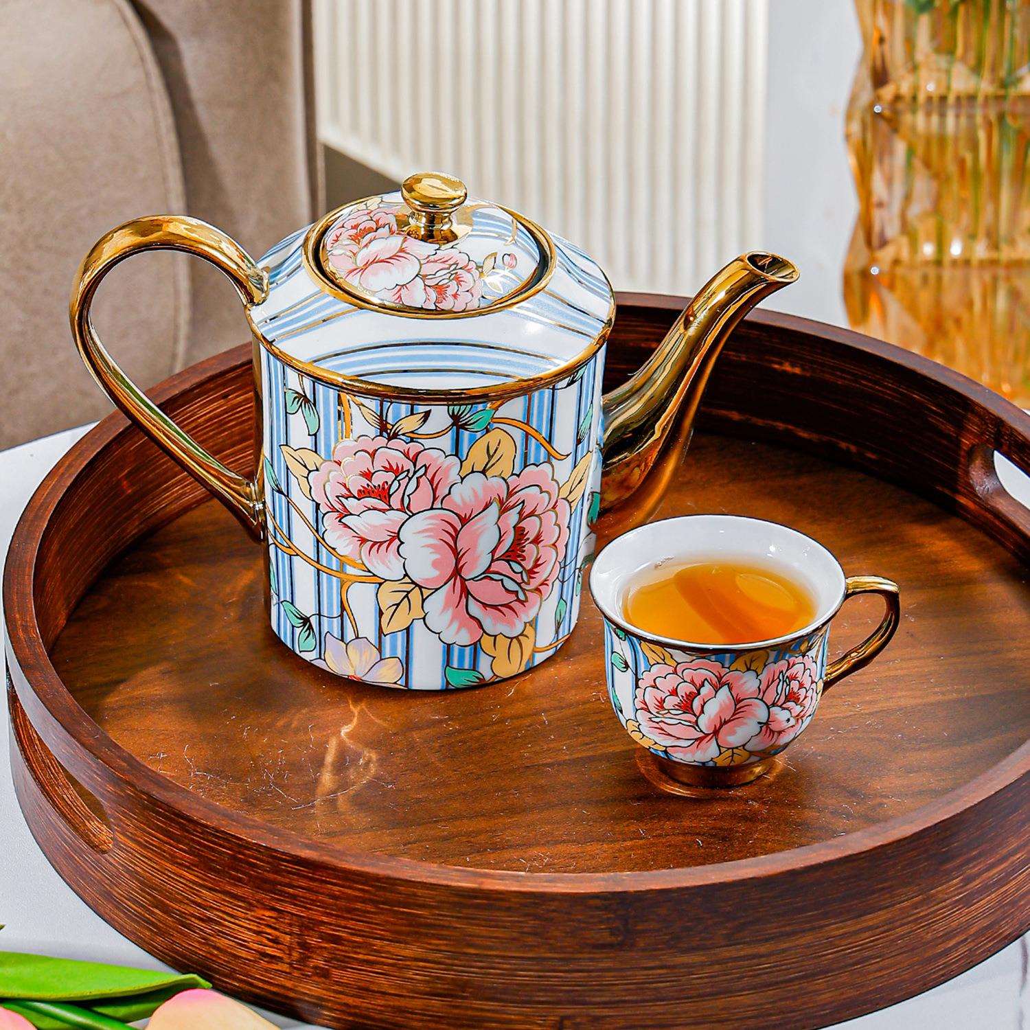 欧式轻奢金边陶瓷咖啡杯茶杯英式下午茶具套装带托盘家用客厅杯子