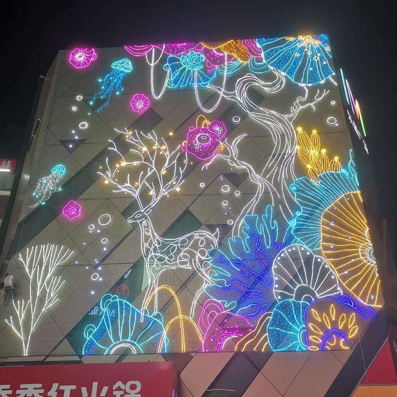墙体背胶灯饰画幕墙LED装饰画商超广场外墙主题装饰灯带透光超亮