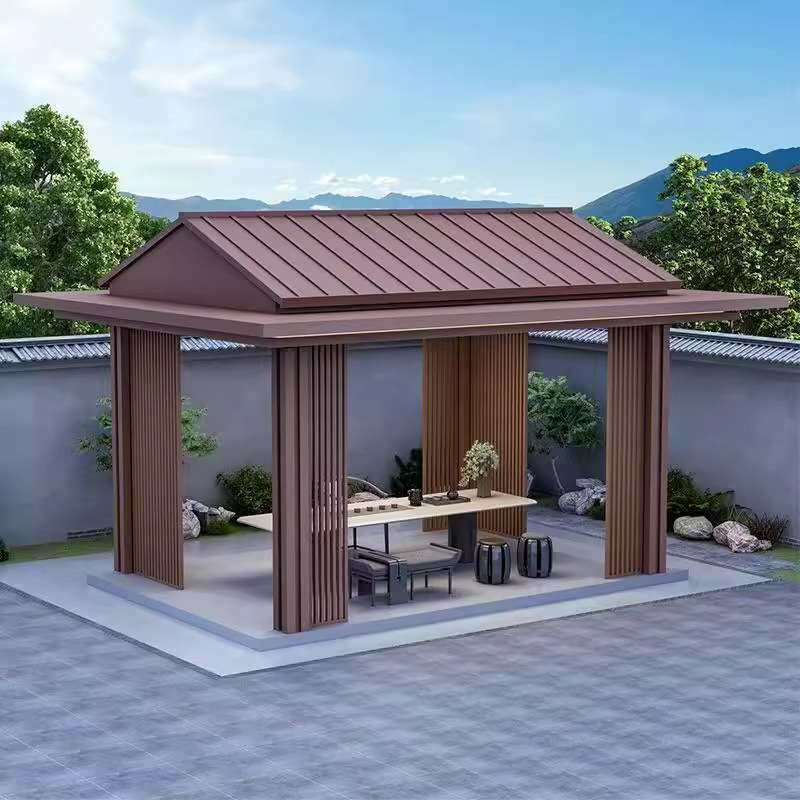 新中式铝合金庭院百叶凉亭户外别墅花园阳光房园林景观亭休闲遮阳