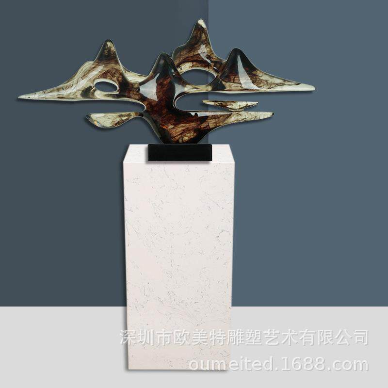 长方形雅士白色底座落地大理石酒店装饰品摆件抽象展台样板房装饰