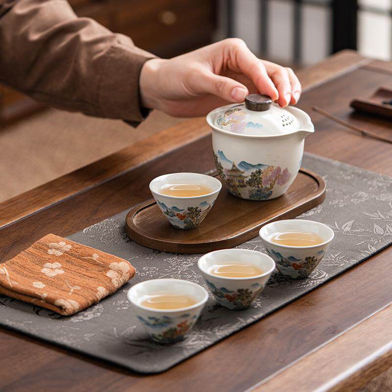 整套汝窑盖碗茶壶功夫旅行茶具套组家用户外泡茶壶杯送客户随手礼图片