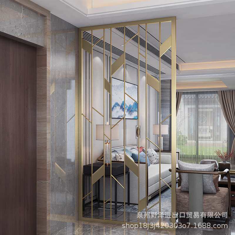 北欧不锈钢屏风轻奢简约现代玄关客厅装饰钛金属铁艺餐厅隔断镂空