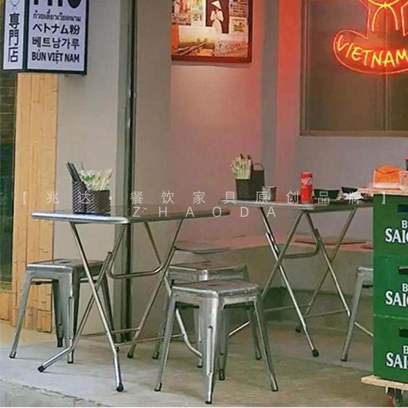 户外折叠饭桌椅组合工业风商用餐桌现烧烤店不锈钢折叠餐桌椅子