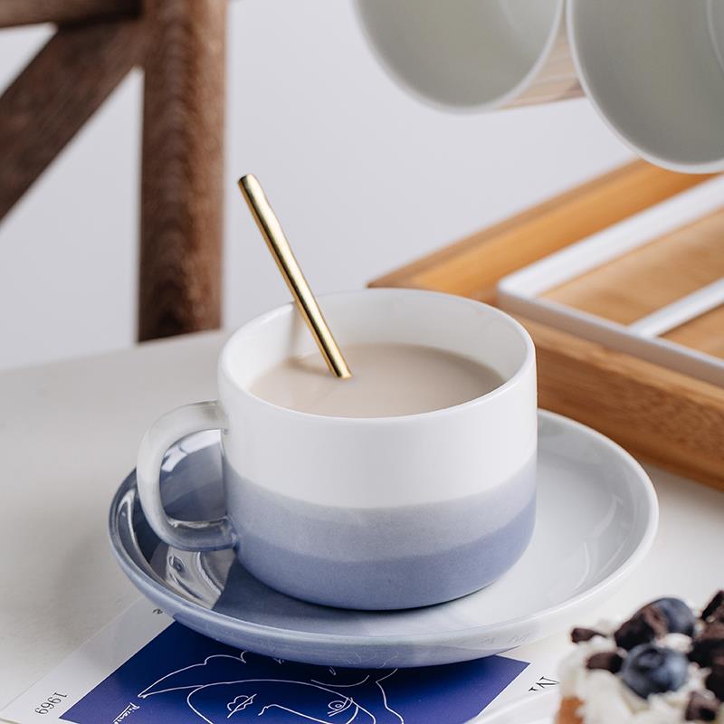 陶瓷咖啡杯碟北欧家用杯子套装小奢华下午茶茶杯早餐杯牛奶燕麦杯