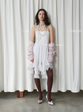 Rubyoffice/2026皎皎月光 不规则蕾丝花边连衣裙小众设计感吊带裙