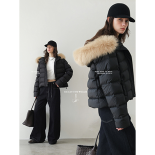 Rubyoffice 新国标90白鸭绒可拆卸狐狸毛领羽绒服女连帽短款外套