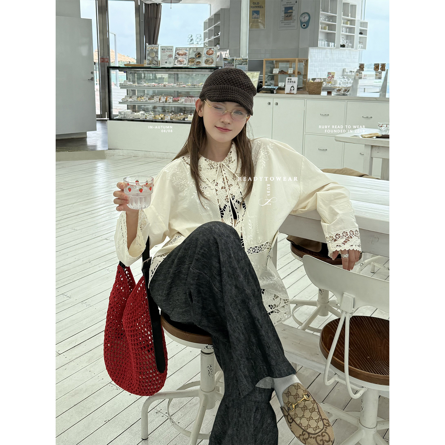 Rubyoffice 重磅刺绣蕾丝镂空衬衫女设计感小众松弛休闲百搭上衣