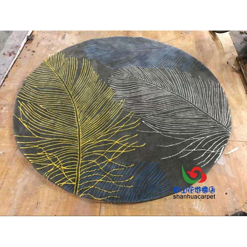 新中式抽象羽毛地毯手工进口羊毛客厅茶几沙发地毯卧室客房床前毯