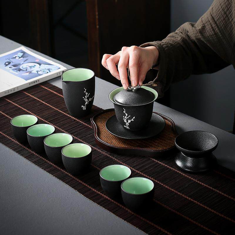 黑陶茶具配件家用办公中式现代办公室复古瓷器 茶道6君子 单茶道
