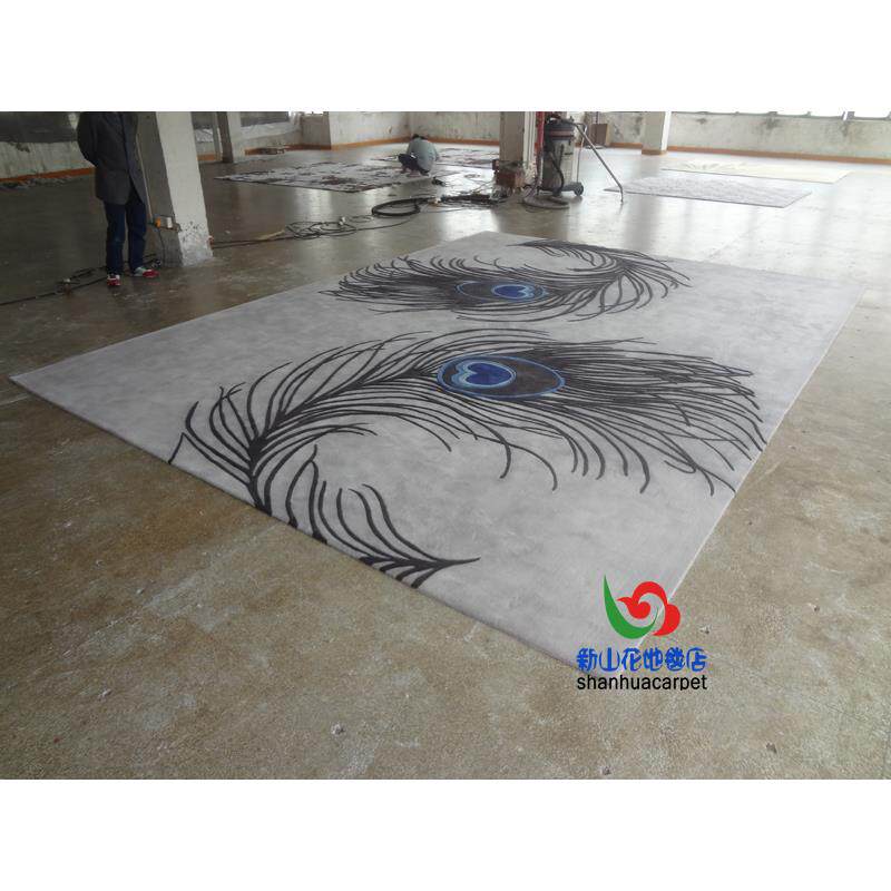 新西兰进口羊毛抽象灰色孔雀羽毛中式客厅茶几地毯餐厅书房门口垫