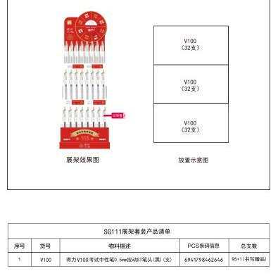 得.力SG111连中三元速干按动中性笔展架套装(黑色)(4架/箱)