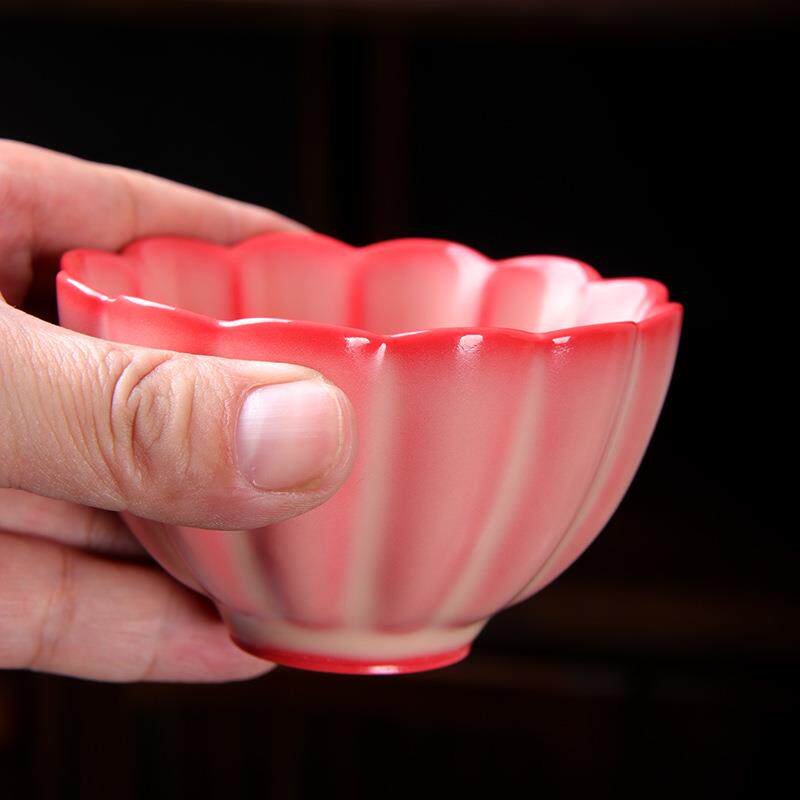 青瓷猪油冻花瓣主人杯泥视界李辉熠粉红可养复古中式红炉茶杯单盏