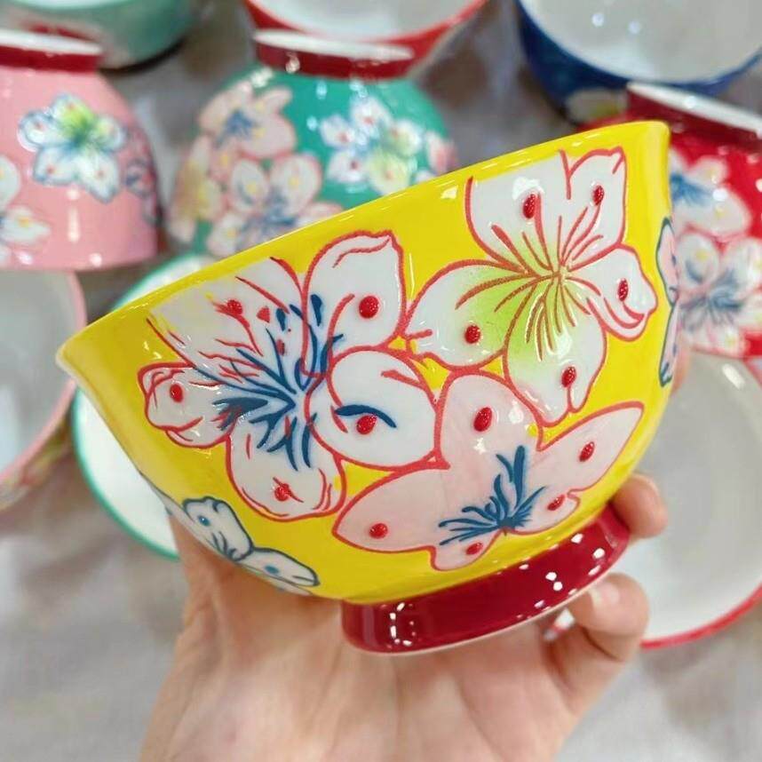 浮雕花纹陶瓷餐具5寸米饭碗面碗沙拉碗反口碗日系濑户烧碗高颜值