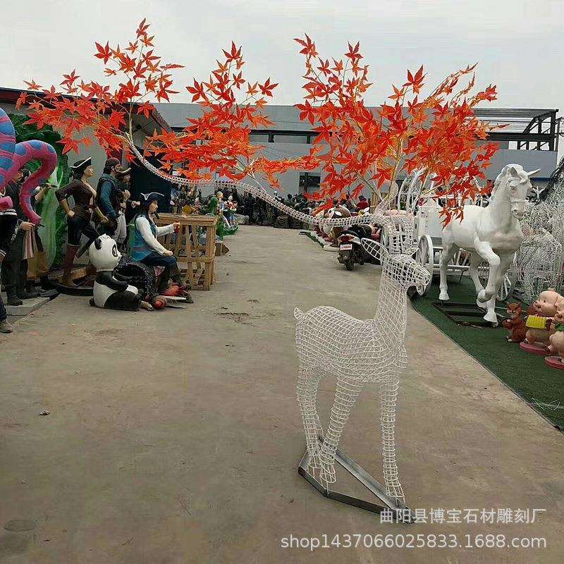 创意金属钢丝鹿铁艺网格立体枫叶鹿角镂空小鹿摆件现货厂家