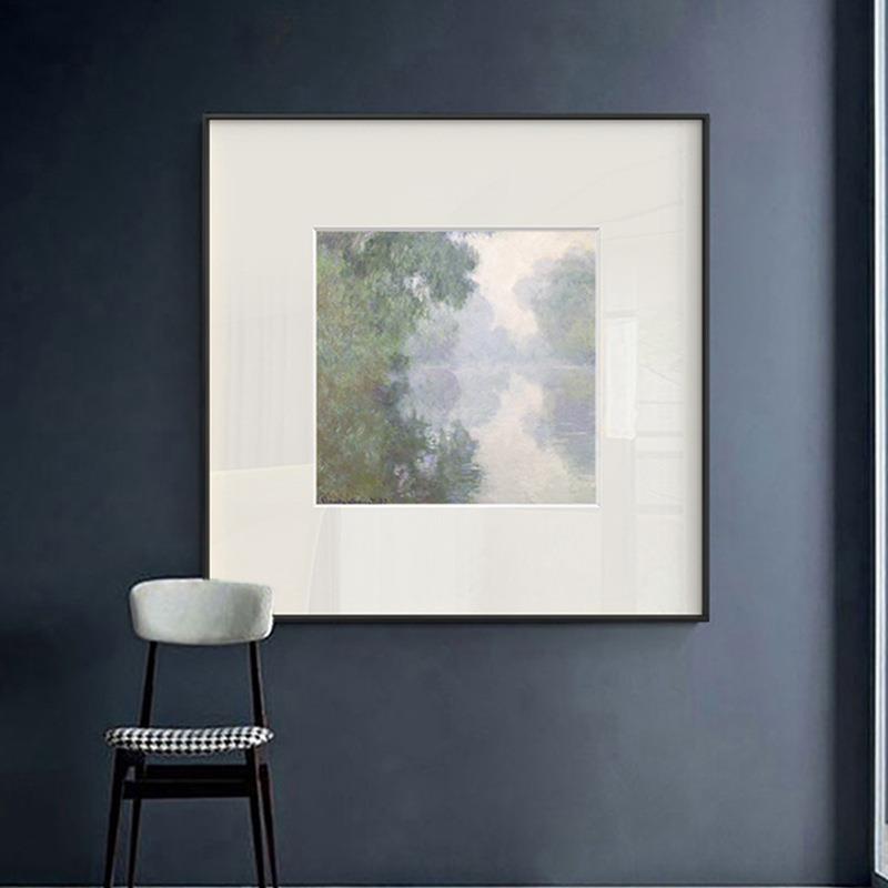塞纳河晨雾莫奈北欧艺术卡纸装饰挂画客厅餐厅正方形民宿文艺摆画