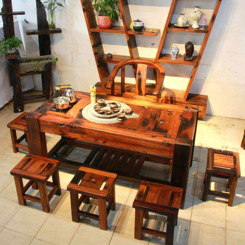 老船木茶台古船木茶桌客厅阳台泡茶台桌椅组合加工新中式禅意茶几