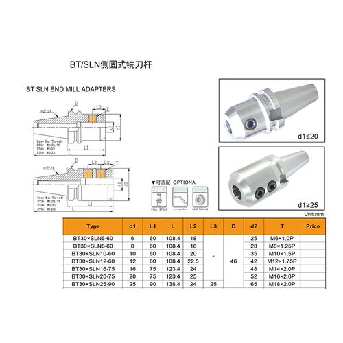 CNC加工中心侧固式铣刀柄U钻快速钻刀柄刀杆BT30-SLN/SLA20/25-90