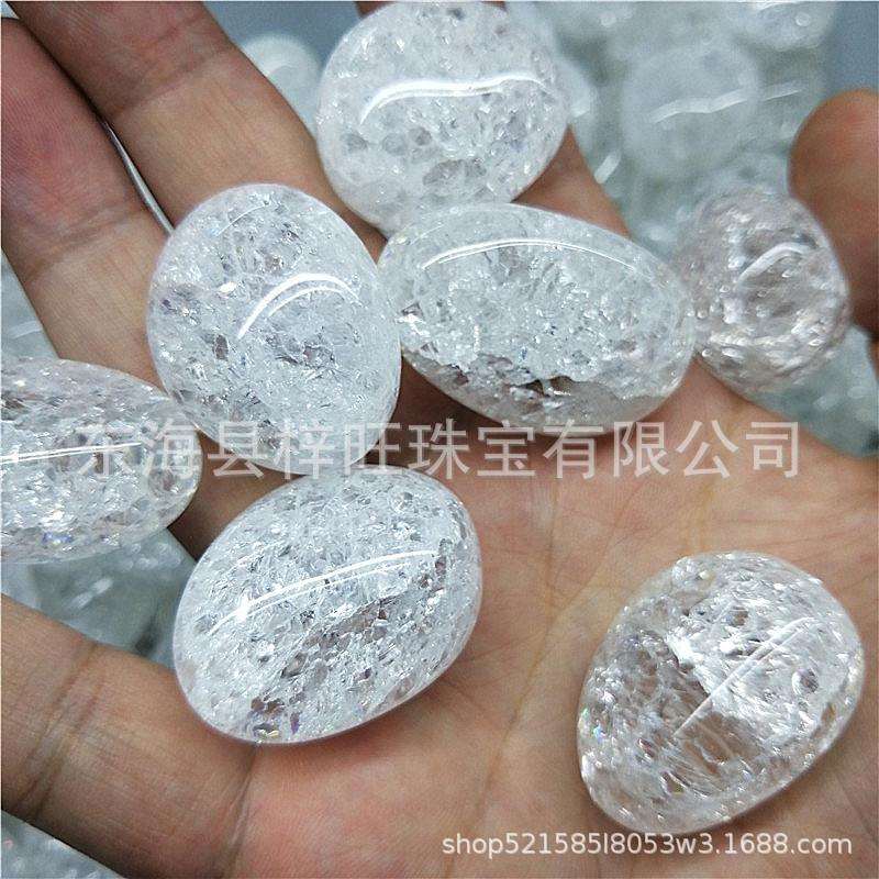 热销 白爆花晶滚石能量水晶石彩白水晶裸石手掌石把玩摆件