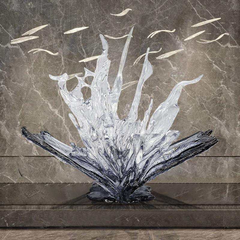 透明树脂工艺艺术品玻璃摆件创意水晶雕塑玄关软装抽象铂晶装饰品