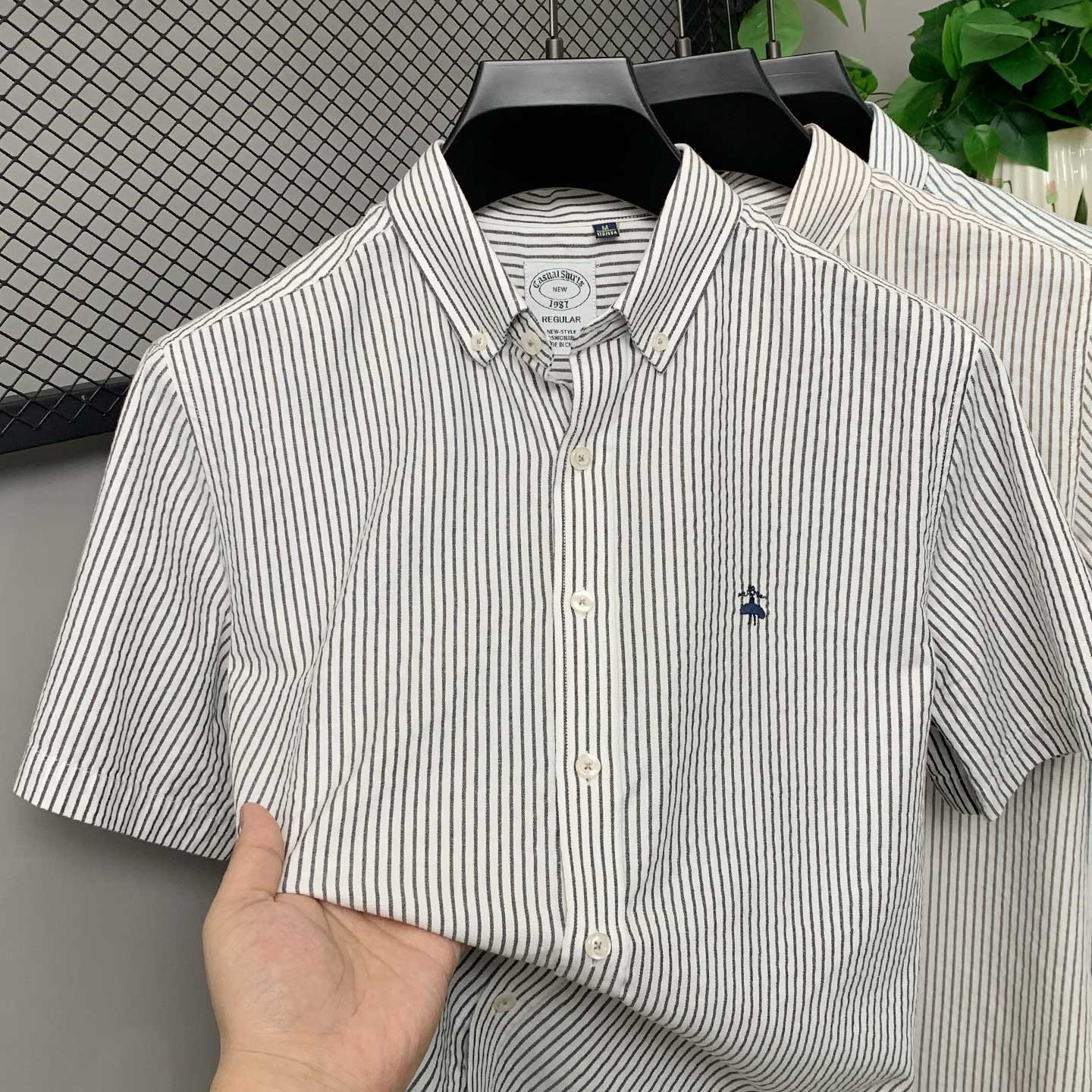 经典竖条纹短袖衬衫夏季超薄衬衣
