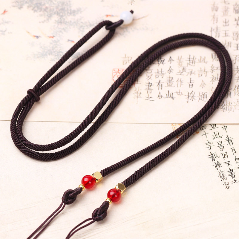 天珠横穿挂绳绑平安扣金锁项链配绳批发男女翡翠黄金转运珠挂件绳