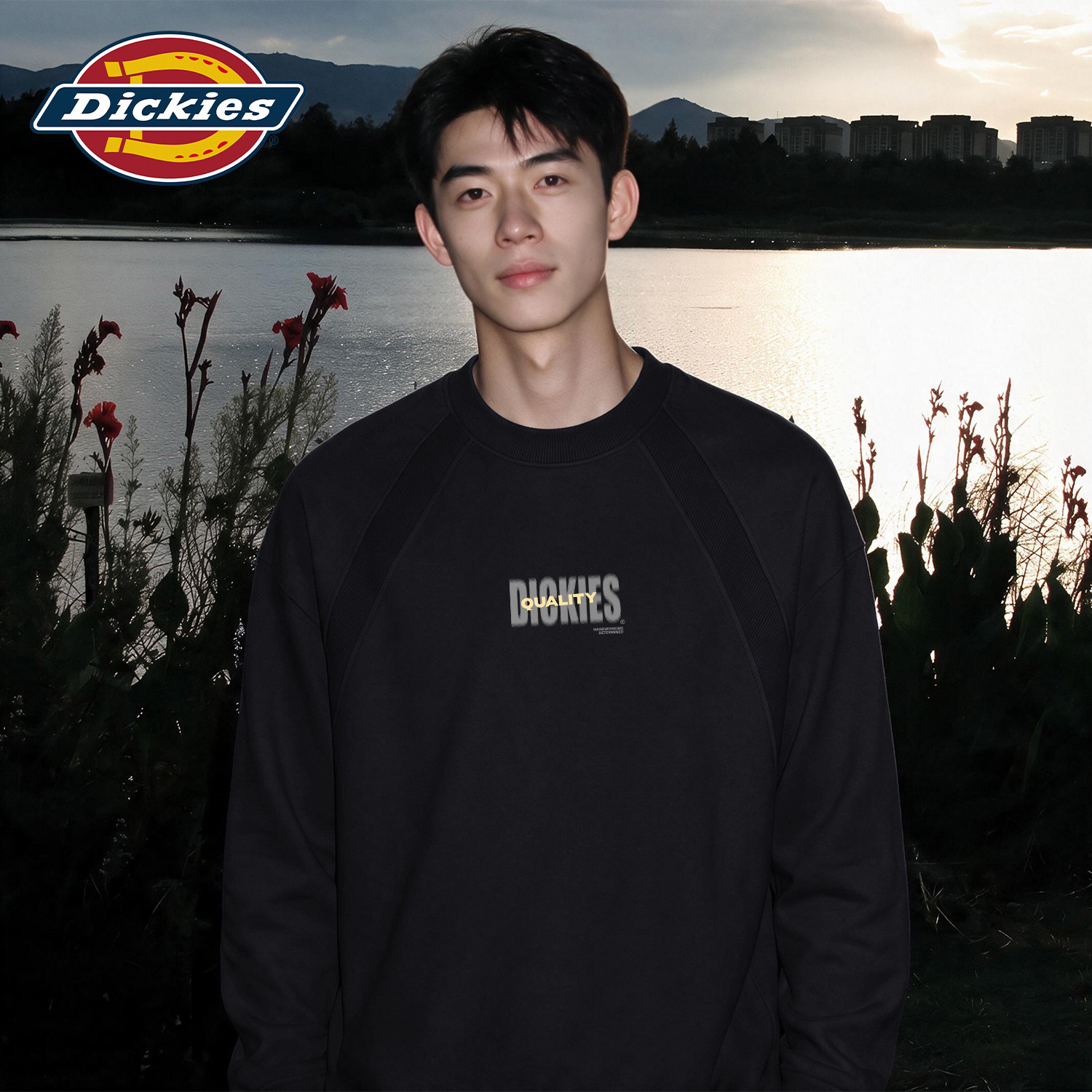 Dickies黑色男生插肩长袖T恤