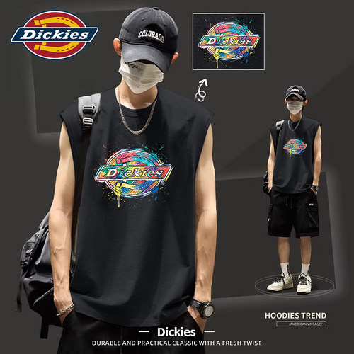 Dickies黑色纯棉无袖背心男款