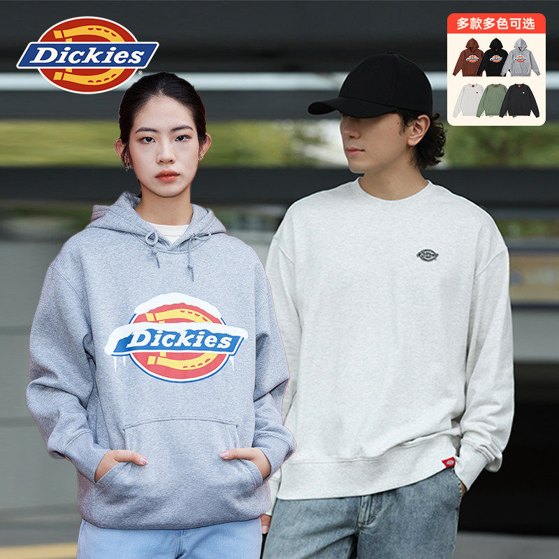Dickies帝酷适26春秋堆雪logo印花连帽抓绒 圆领徽章毛圈宽松卫衣