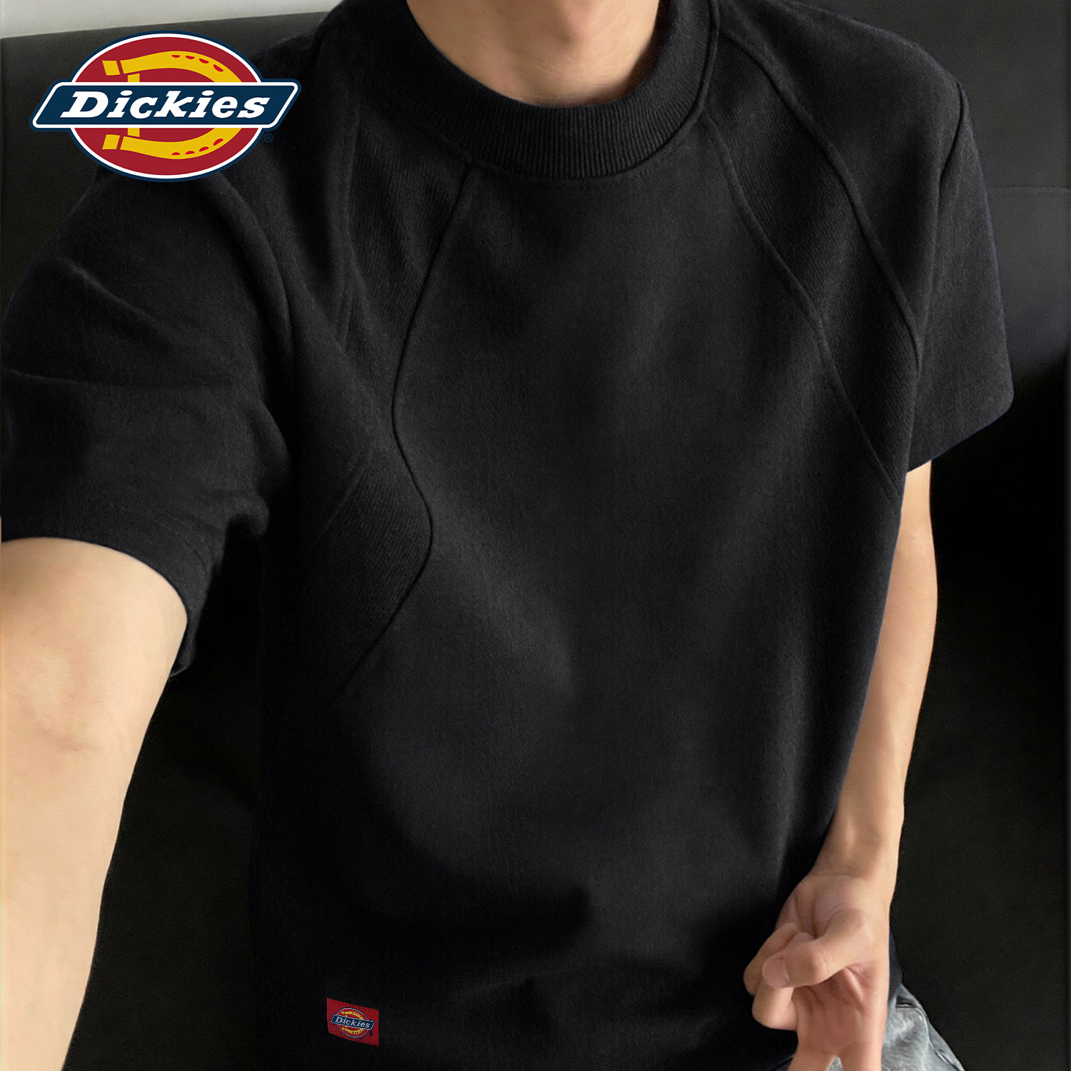 Dickies黑色解构短袖T恤男款2026新款夏季男士插肩高级感半袖体恤
