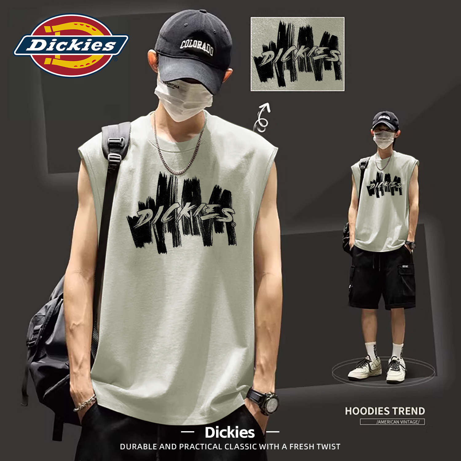 Dickies纯棉无袖背心男款2026新款夏季宽松百搭运动男生坎肩内搭