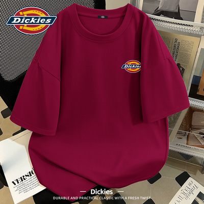 Dickies酒红色短袖t恤男女同款
