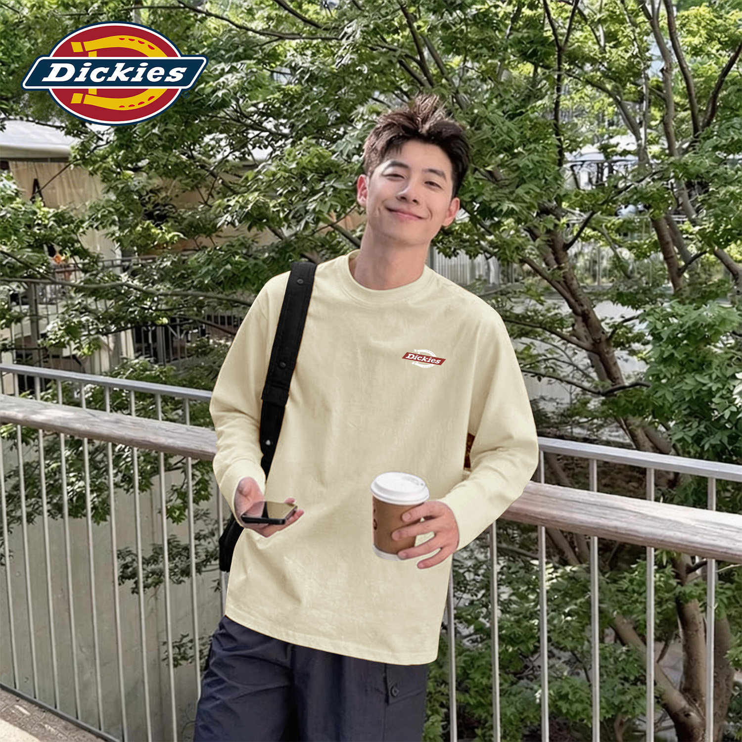 Dickies浅米色男士休闲长袖T恤