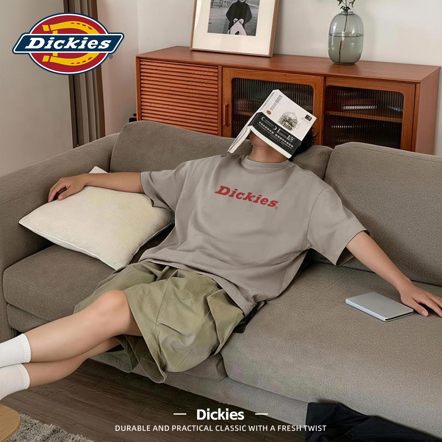 Dickies卡其色纯棉短袖T恤男女2026夏季薄款情侣美式潮牌五分半袖