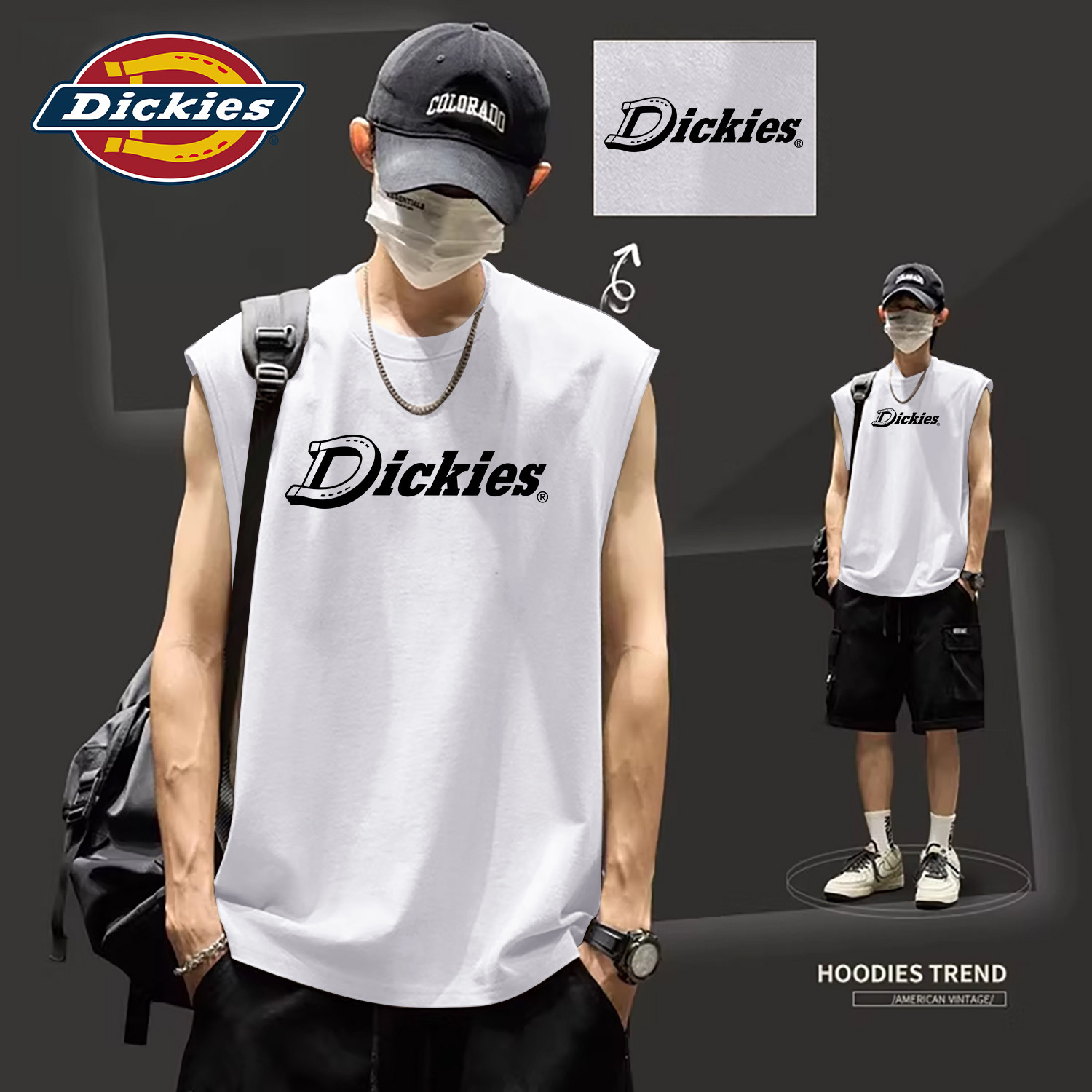 Dickies白色纯棉无袖背心男款