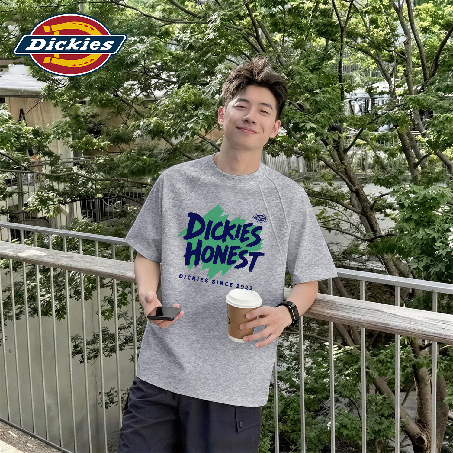 Dickies麻灰色短袖T恤男生2026夏