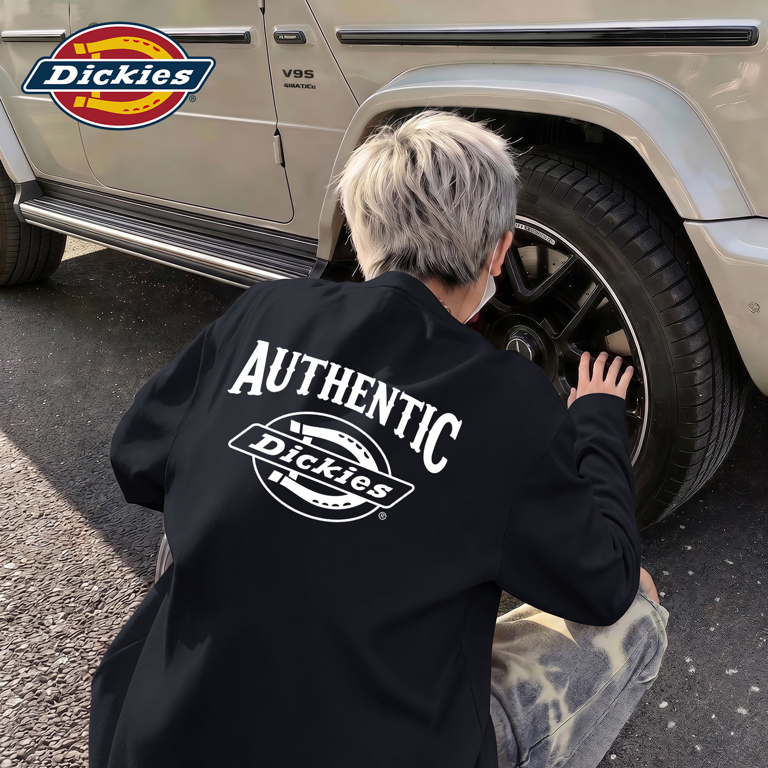 Dickies黑色圆领纯棉长袖T恤男款