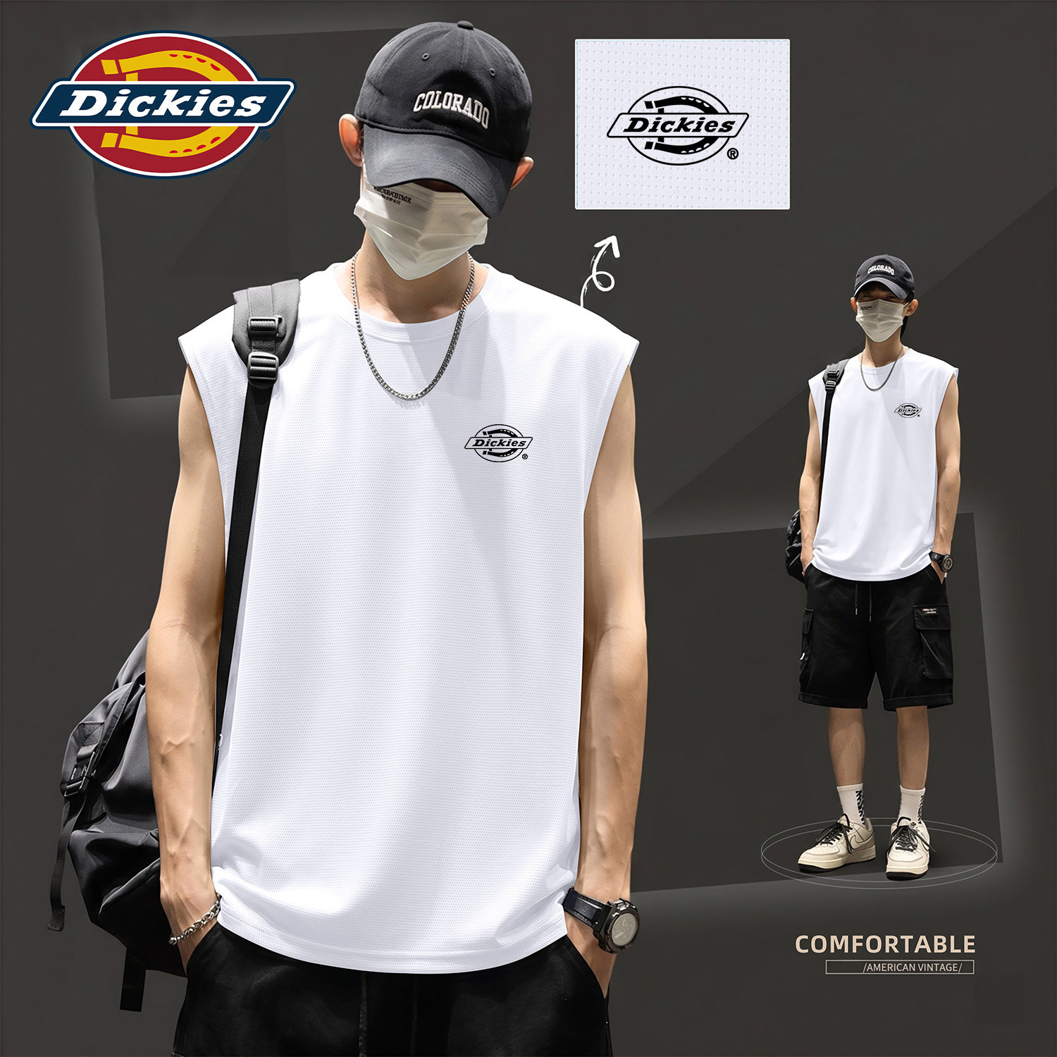 Dickies白色冰丝无袖背心男