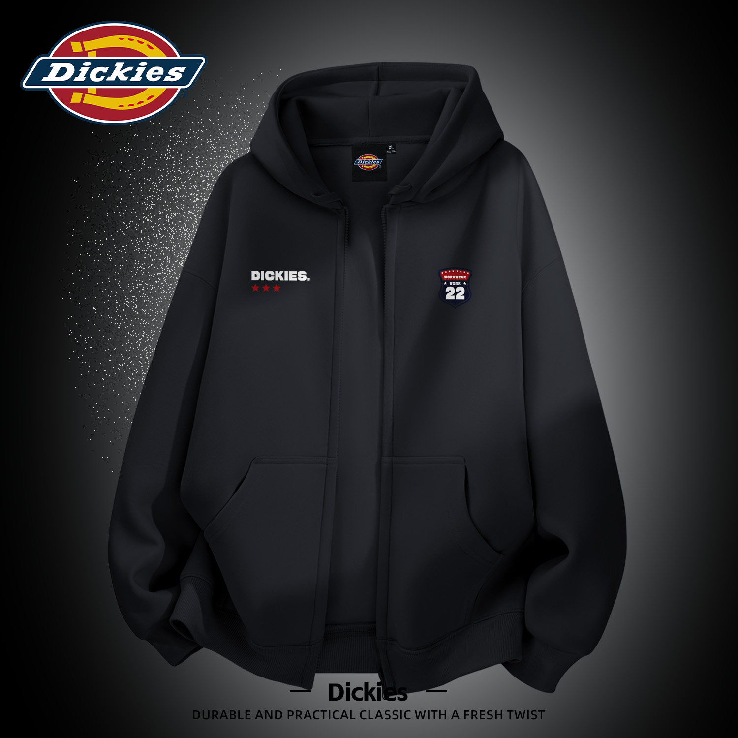Dickies黑色男生连帽拉链卫衣