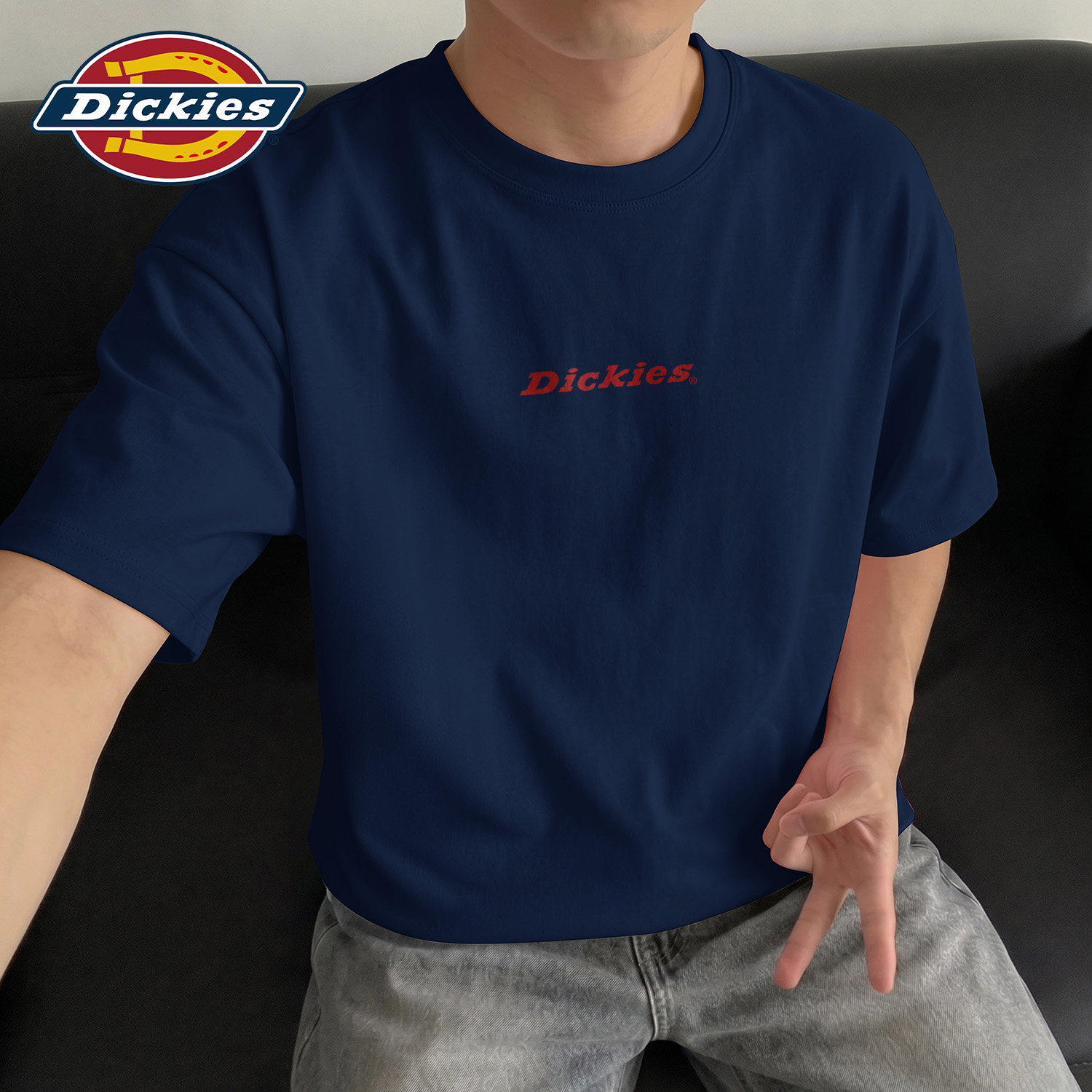 Dickies藏青色纯棉短袖T恤男女款2026夏季新款美式潮牌男生五分袖