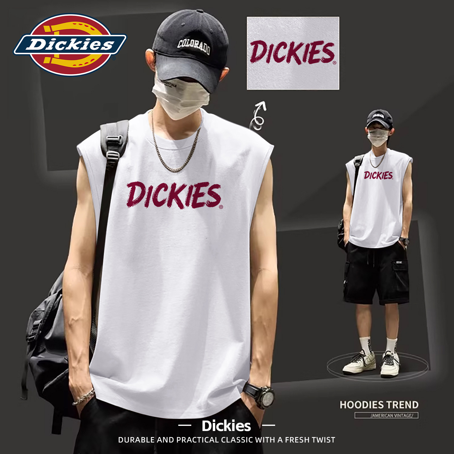 Dickies白色纯棉吸汗背心男款