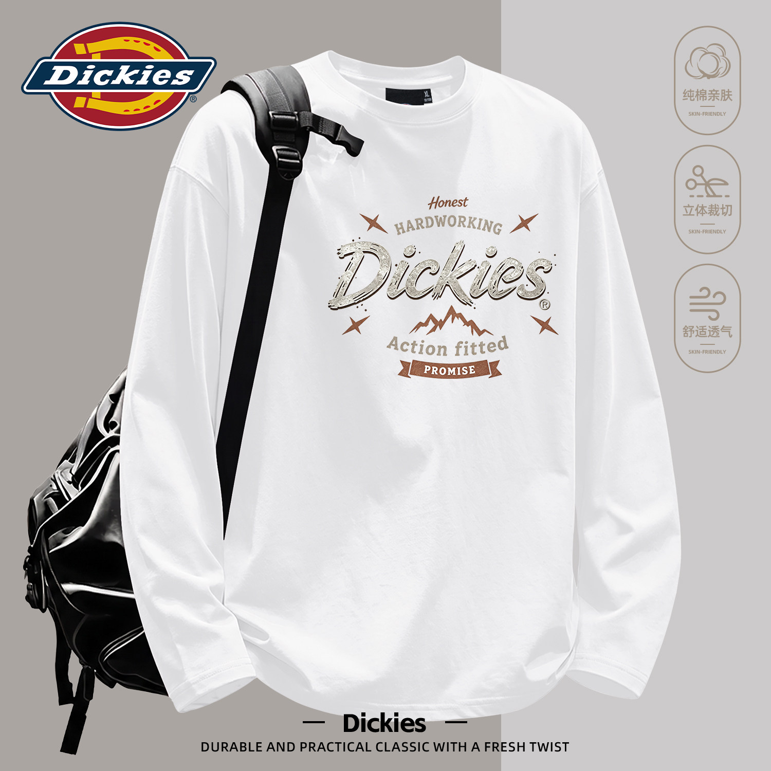 Dickies白色男生长袖T恤2026秋季