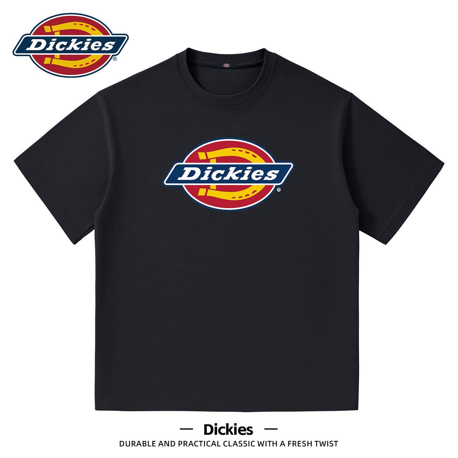 Dickies黑色纯棉短袖T恤男款2026新款夏季美式重磅大码五分袖百搭
