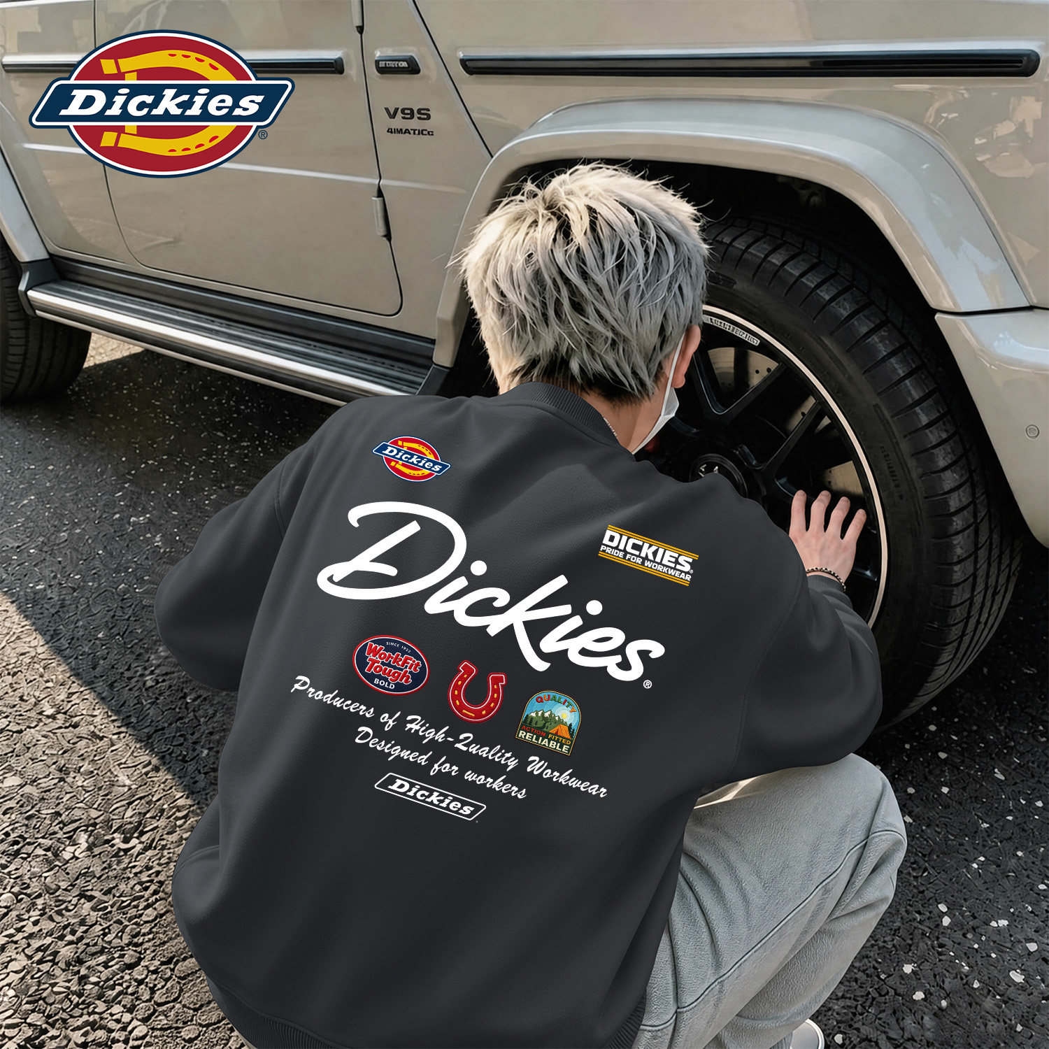 Dickies深灰色潮牌圆领卫衣男款