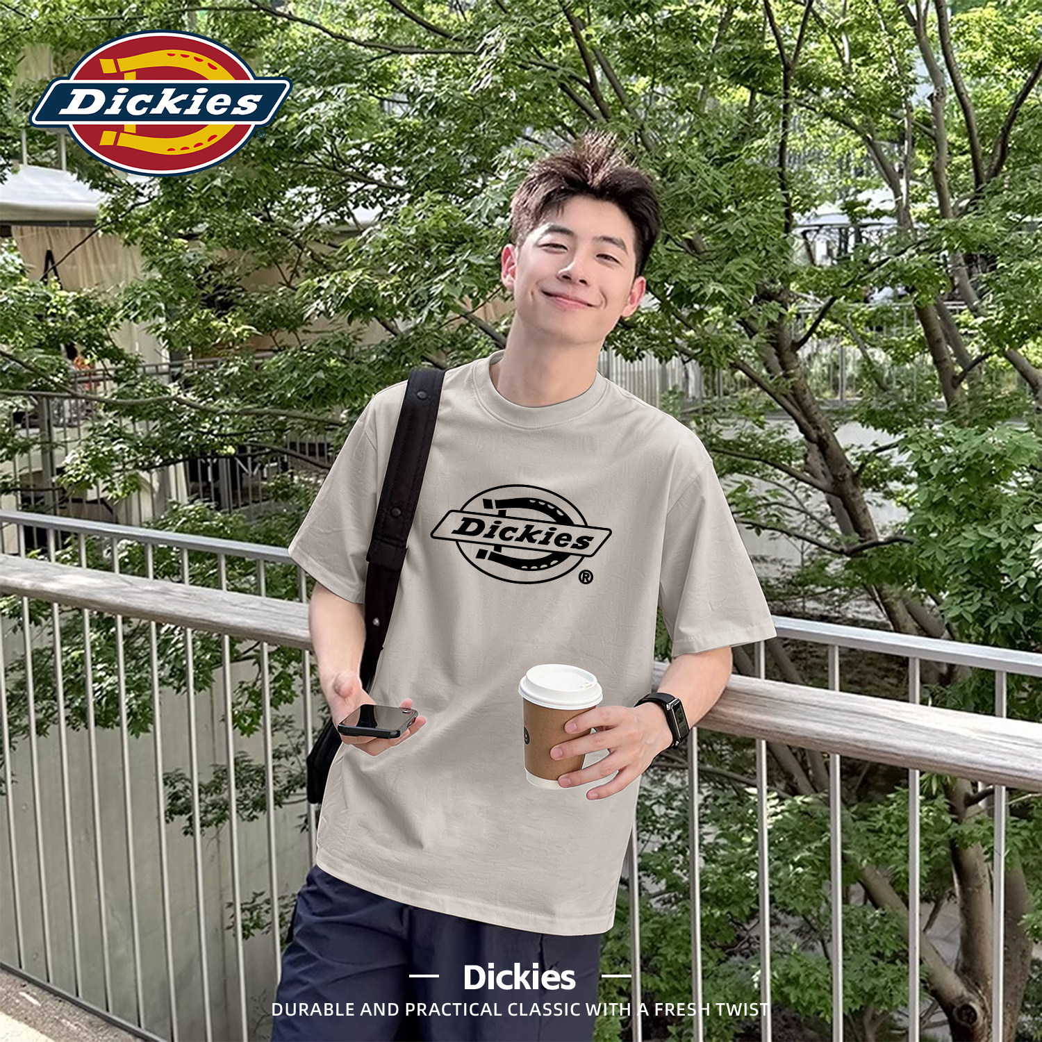Dickies美式纯棉短袖T恤男生2026新款夏季潮流印花重磅大码五分袖