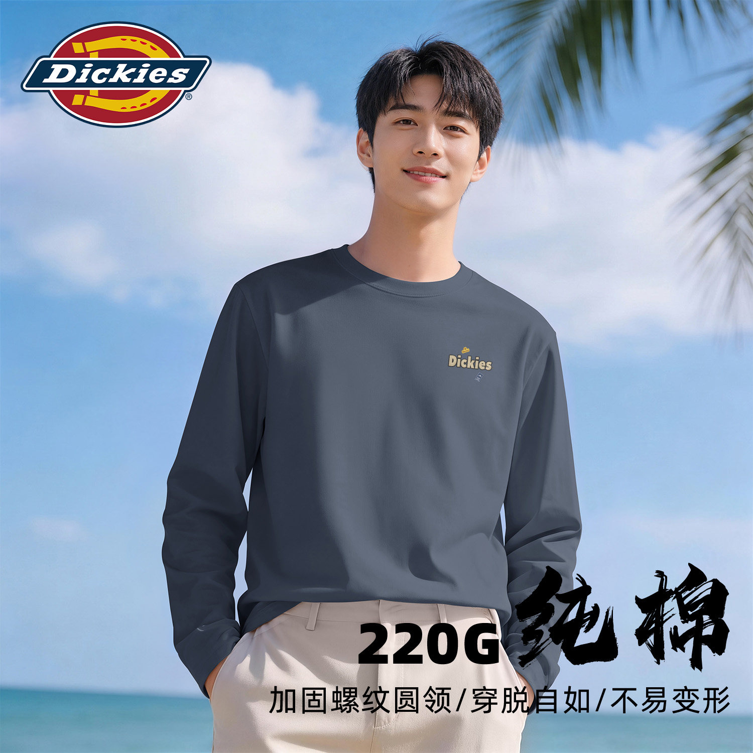 Dickies深灰色男士纯棉长袖T恤
