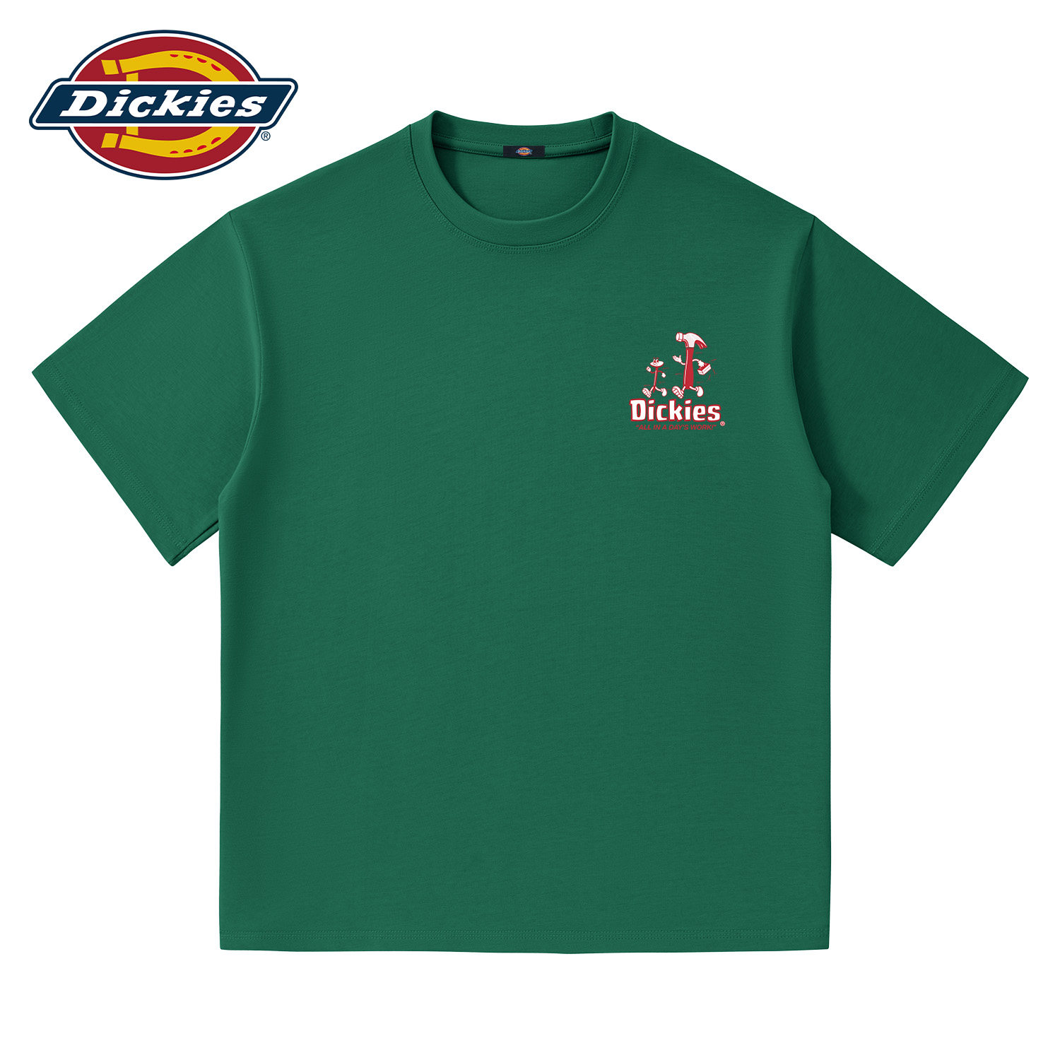 Dickies墨绿色纯棉短袖T恤男生2026新款夏季青少年潮流休闲五分袖