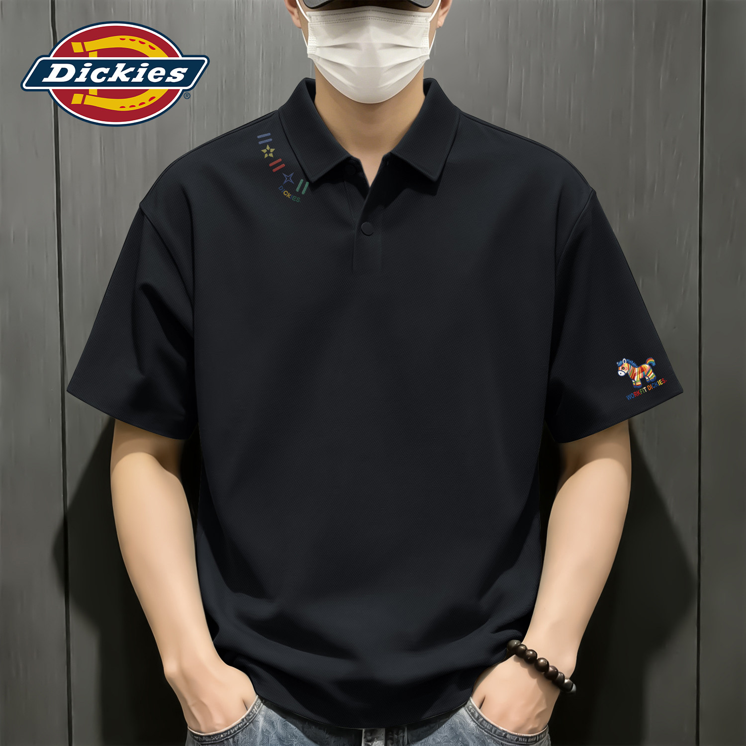 Dickies黑色印花男士polo衫