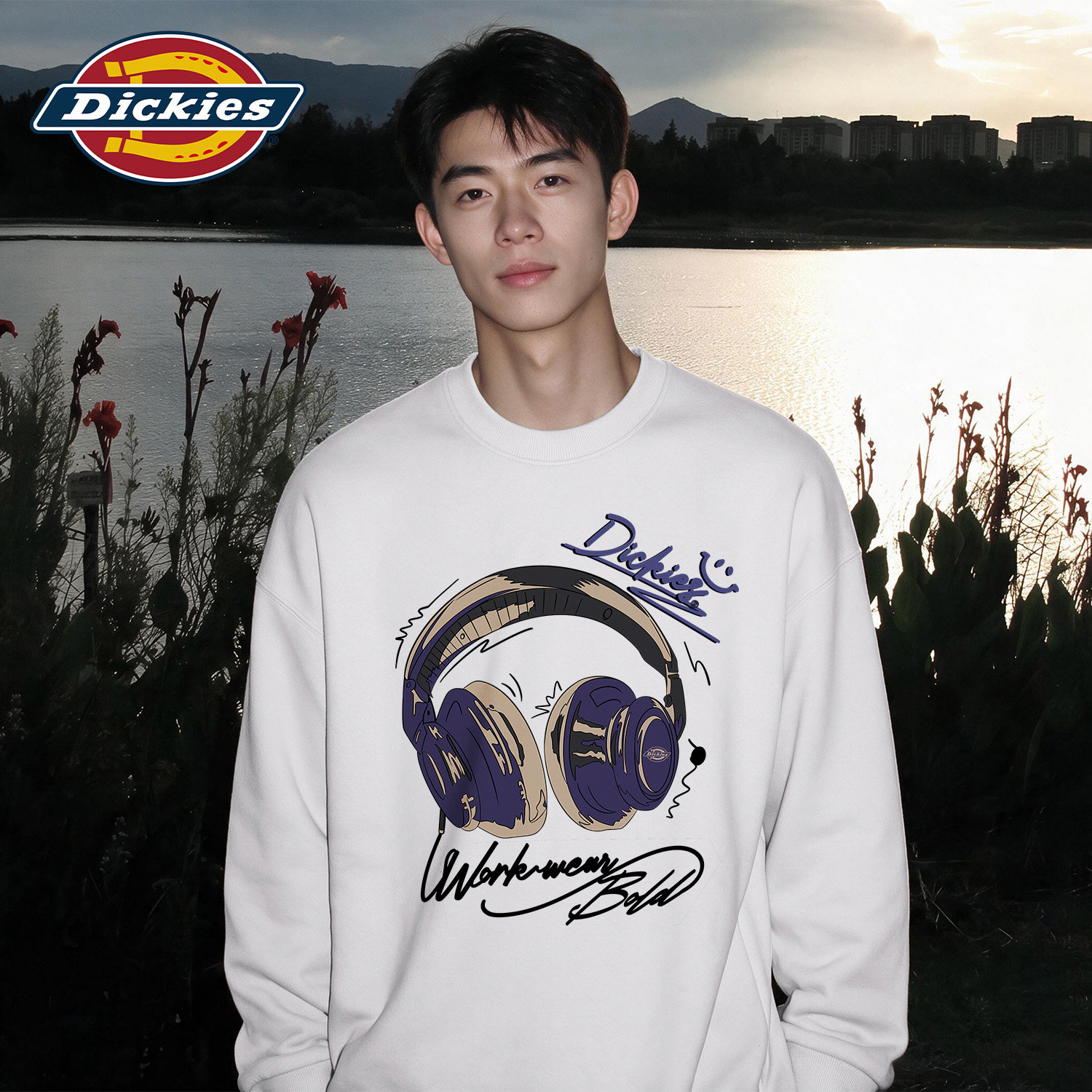 Dickies白色男士圆领卫衣2026秋